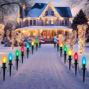 lot 3493 image: Joiedomi Christmas C9 Pathway Lights Outdoor Decorations 24 Packs, 30.75ft Xmas Multicolor Pathway Marker String Lights for Holiday Waterproof Outside Yard Garden, Party, Walkway Decor
