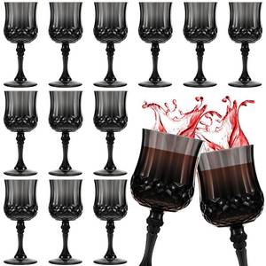 lot 3501 image: Pinkunn 12 Pcs 7 oz Plastic Vintage Wine Glasses Reusable Colored Goblets Patterned Drinking Water Glasses Cup Dishwasher Safe for Valentines Day Wedding Reception Party Supplies (Black)