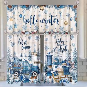 lot 4184 image: Breling 3 Pcs Winter Snowflake Kitchen Curtains Valances and Tiers Set for Windows Winter Snowman Gnome Gifts Pine Tree Decor Short Curtain Set for Bedroom Window Treatment Decor Party Supplies