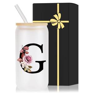 lot 4186 image: Monogrammed Glass Drinking Cup With Lid Straw Happy Birthday for Adult Men Women Who Have Everything Want Nothing Dad Mom Guy People Couples Parents Christmas Cool Funny Unique Special Gifts Present,G