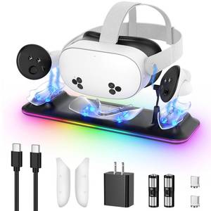 lot 4187 image: Charging Dock for Meta Quest 3S3, Kinwin PD 18W Fast Charging Station for Oculus 3S Accessories with RGB Light, Magnetic Charger Stand for HeadsetController with 2 Rechargeable Batteries-Black