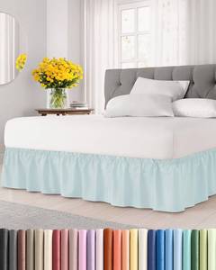 lot 4201 image: Wrap Around Dust Ruffle Bed Skirt - Ice Blue - for Queen Size Beds w 12 Inch Drop - Easy Fit Elastic Strap - Adjustable Pleated Bedskirt wBrushed Fabric - Wrinkle Free - Women, Men, Kids & Teens