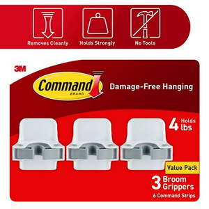 lot 4202 image: Command Broom and Mop Grippers Wall Hook  White  Damage Free Organizing  3 Hangers