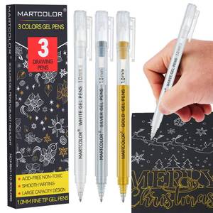 lot 4211 image: MARTCOLOR Gold Silver White Gel Pens, 1.0 Fine Point Opaque Archival Ink Pen for Black Paper Drawing, Art Highlight, Illustration, Bullet Journaling, Card Making & DIY Projects, 3 Pack