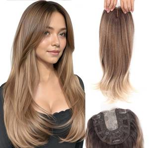 lot 4221 image: Lumhun 20Inch Hair Toppers for Women with Thinning Hair, Heat Resistant Fibre Synthetic 6.5 x 6.5 Base,Long Layered Topper for Women(Ombre Blonde Brown,20Inch)