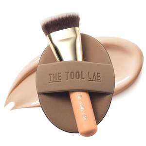 lot 4225 image: THE TOOL LAB All Day Fitting Duo (Glow type) - Premium Base Makeup Set for Liquid Cream Powder Foundation, Buffing Blending Face Brush, Sponge, Portable Case - 1.1 Flat Top Brush