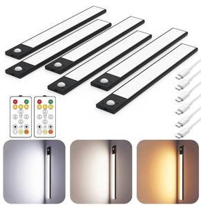 lot 4226 image: 12 Ultra-Thin Under Cabinet Lighting Cordless, Aluminum Alloy Under Counter Lights for Kitchen, 3-Color-Temps Magnetic Closet Lights, Rechargeable Motion Sensor Light Indoor (6 Pack, Black)