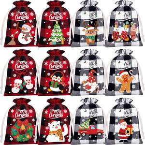 lot 4236 image: FLOE 36Pcs Burlap Christmas Drawstring Bags Buffalo Plaid Xmas Gift Bags Burlap Xmas Candy Small Christmas Linen Bag Goody Treat Sacks Reusable Gifts Wrapping Bag Holiday Party Favors