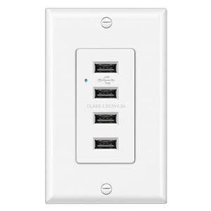 lot 4240 image: BESTTEN USB Receptacle Outlet, 4.2A21W High-Speed 4 Port USB Wall Charging Outlet 125VAC Input, Quad Type-A Ports with LED Indicator, Decorator Wallplate Included, UL Listed, White
