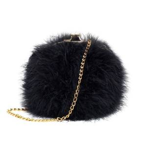 lot 4257 image: Flada Womens Faux Fluffy Feather Round Clutch Shoulder Bag, Black, Medium