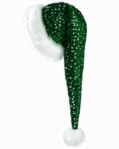 lot 4264 image: QLINLEAF Green Long Plush Santa Hat Sequin Christmas Hat for Adults Velvet Warm Winter Christmas Costume