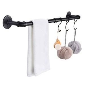 lot 6121 image: Industrial Black Pipe Towel Bar, 33.4 Inch Long Bath Towel Rack, Wall Mounted Heavy Duty Thicken Bathroom Hardware Towel Holder Organizer, Rustic Towel Rails
