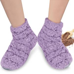 lot 6124 image: REVIX Microwavable Booties and Hot Feet Warmers for Women & Men, Heated Foot Warmer with Flaxseed Moist Heat Therapy for Cold Feet, Purple, L