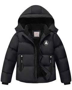 lot 6126 image: Buyboxs Boys Winter Coat Kids Puffer Winter Jacket Thick Fleece Lined Warm Hooded Outerwear Coats for Boys Girls, Black 8-9