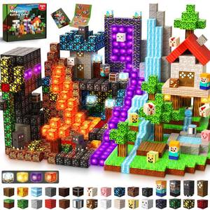 200 PCS Magnetic Blocks with Light Up Blocks - Magnetic Building Blocks, Magnetic Construction Cube Toys, STEM Sensory Learning Toys, Christmas Birthday Gifts for Toddlers Boys and Girls Age 3+