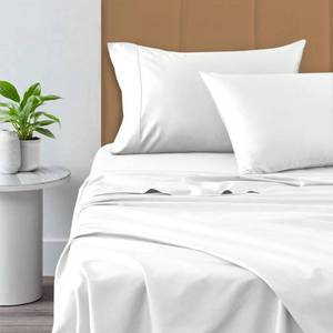 lot 6136 image: Pizuna Pure 100% Cotton Queen Size Sheet Set White, 800 Thread Count 100% Long Staple Cotton Sateen Queen Sheet Set with 15 Deep 2 Extra Pillowcases (Combed Cotton Bed Sheet Set)