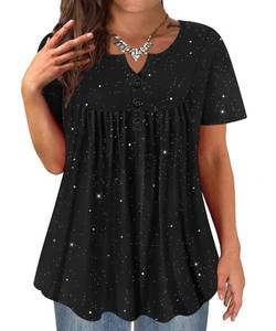 lot 6149 image: TIYOMI Plus Size Top for Women Tunic Tops 2X Sequin Blouses Black Woman Within Tops Sparkly Pleated Babydoll Shinning Pullover Casual Spring Summer Tunics 2XL 18W 20W