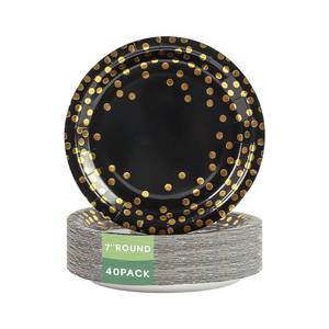 lot 6158 image: Yinbanban Stylish Paper Plates 40 Count,Eco Compostable Plates,7 Small Paper Plates,Foil Polka Dots Black Plates Disposable Plates for Daily Use,Party,Easter, Birthday,Wedding