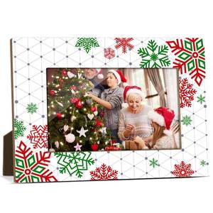 lot 6160 image: Frinalayoi Christmas Picture Frame, 4x6 Inch Xmas Snowflakes Wooden Photo Frames, Holiday Gifts for Family Friends Lovers, Christmas Winter Party Home Tabletop Decorations -002