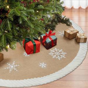 lot 6176 image: AerWo 60 inch Christmas Tree Skirt with White Snowflake, Large Burlap Tree Skirts with Fur Border, Rustic Farmhouse Tree Skirt for Xmas Tree Decorations Indoor Outdoor Holiday Decor