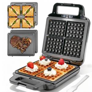 lot 6177 image: FineMade Belgian Waffle Maker with Removable Plates, Waflera Electrica, Large Waffle Iron, 3 in 1 Panini Grill Press Breakfast Sandwich Maker, Electric Griddle, Grilled Cheese Maker, Breakfast Station