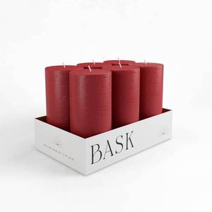 lot 6180 image: Mottled Pillar Candles by Bask - Set of 6-3 x 6 Dripless Unscented Holiday Candles in Cranberry for Home Decor, Relaxation & All Occasions
