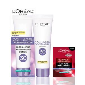 lot 6189 image: LOreal Paris Collagen Moisture Filler Face Cream with Broad Spectrum SPF 30, Anti-Aging Moisturizer and Daily Sunscreen, Includes Face Serum Sample