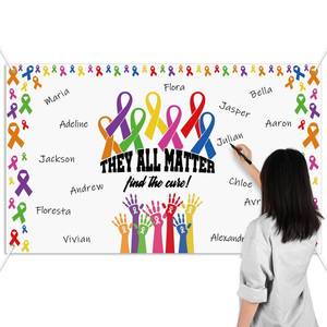 lot 6192 image: Frienda Cancer Awareness Poster Signable Colorful Ribbon They All Matter Find Autograph Poster Cancer Prevention Backdrop for Men Women Teens Charity Events Social Public Activity Supplies