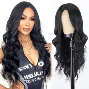 lot 6194 image: LINGHANG Long Black Wigs for Women 26 Inch Long Curly Wig Natural Looking Synthetic Heat Resistant Fiber Black Wavy Wig for Daily Party Use (Black)