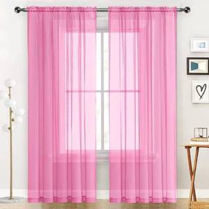 lot 6197 image: SpaceDresser Basic Rod Pocket Sheer Voile Window Curtain Panels Pink 1 Pair 2 Panels 52 Width 63 Inch Long for Kitchen Bedroom Children Living Room Yard��Pink, 52W x 63L��