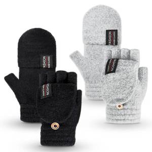 lot 6198 image: YSense Womens Winter Gloves, 2 Pack Warm Knitted Convertible Fingerless Gloves for Women Gifts with Mittens Cover Cap