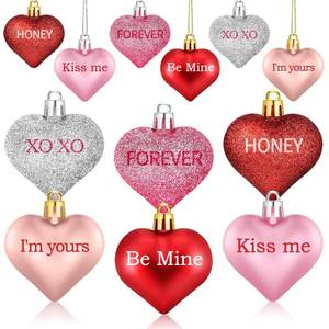lot 6217 image: Shynek 24 Pcs Valentines Day Heart Ornaments for Tree, Valentines Heart Baubles with Sweet Love Words for Romantic Valentines Day Decorations, 6 Styles