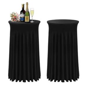 lot 6226 image: BDDC Cocktail Table Covers - 2 Pack 24x 43 Black Cocktail Table Tablecloth with Natural Wavy Round Skirt for Bar Wedding Party Banquet