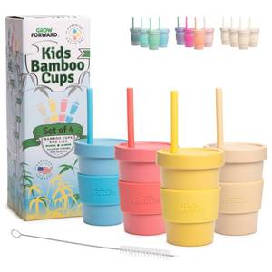 lot 6230 image: Grow Forward Bamboo Kids Cups with Lids and Straws - 10oz Drinking Cups for Kids with Childproof Twist Lids & Silicone Straws - Eco Friendly, BPA Free, Non Toxic & Dishwasher Safe - Paradise
