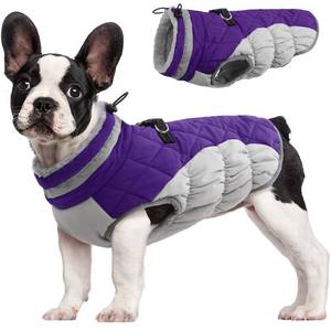 lot 6247 image: FUAMEY Dog Coat for Small Dogs,Waterproof Dog Winter Jacket with Harness Built in Puppy Cold Weather Coats Reflective Pet Vest with Zipper Warm Fleece Dogs Snowsuit Windproof Purple S