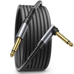 lot 6264 image: JSAUX Guitar Cable 10 ft, Amp Cord for Electric GuitarMandolinBass, Pro Audio Instrument Cable with 14 Tips(TS Port) Right Angle to Straight-Gray