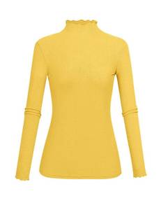 lot 6268 image: Kindcall Lightweight Ruffle Mock Neck Tops Ribbed Lettuce Trim Soft Base Layer for Women (2-Yellow, Medium)