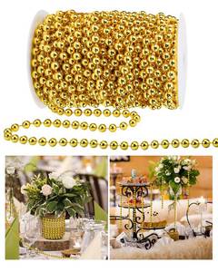 lot 6282 image: ABONDEVER 60.5FT Christmas Tree Beads Garland Decor Artificial Plastic Pearls Beads Roll for Xmas Tree Party Wedding Decoration Supplies(Gold)