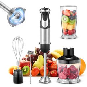 lot 7909 image: 5-in-1 Hand Immersion Blender, 1000W Handheld, Copper Motor Stainless Steel Blade Stick, Mixing Beaker, Food Processor, Whisk, Milk Frother for Smoothies Puree Baby Food (Black)
