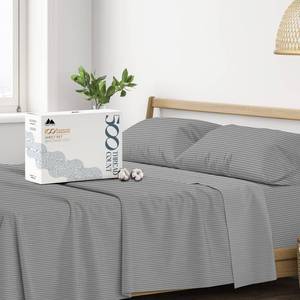 lot 7913 image: Mayfair Linen 100% Cotton Striped Sheets Split King Size Bed Set - 500 Thread Count Damask Split King Sheets for Adjustable Bed, 5 PC Set (Dark Grey Stripe), Cooling, Sateen 16 Deep Pocket Bedsheet