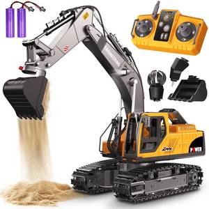 Remote Control Excavator Toys, 3-in-1 Metal Bucket/Claw/Drill, Turns 680Â° - Construction Toys with Lights/2 Recharge Batteries/Music, Christmas Birthday Gifts Mini RC Excavator Toys Boys for 3+