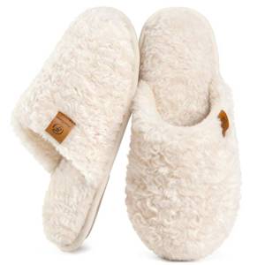 lot 7925 image: EverFoams Womens Fuzzy Slip-on Slippers Warm Cozy Soft Lightweight Memory Foam Indoor House Shoes Cream White, 7-8 US