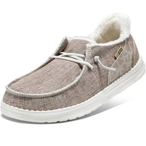 lot 7926 image: STQ Slip on Canvas Loafers for Womens Arch Support Fur Lined Sneakers Orthopedic Shoes for Foot Pain Relief Taupe US 6.5