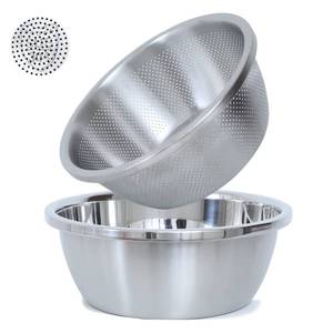 lot 7934 image: 304 Stainless Steel Microporous Colander, 5QT Large Capacity with Mixing Bowl For washing vegetables, fruit and rice and for draining cooked pasta(2PC)