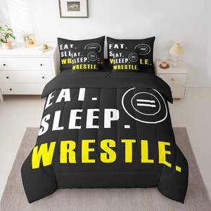 lot 7940 image: Feelyou Wrestling Sports Comforter Set with Sheets Twin Size Wrestling Sports Theme 7 Pieces Bedding Set for Kids Boys Girls Teens Black Wrestle Rodeo Bed in a Bag Wrestle Themed Bed Set