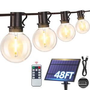 lot 7941 image: Mlambert 48Ft Solar String Lights, Outdoor Waterproof Patio Lights with 18 Shatterproof G40 Bulbs(1 Spare), Led Light for Backyard-Black Wire