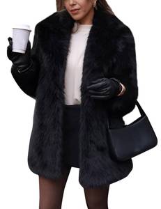 lot 7944 image: Flygo Womens Long Faux Fur Coats Fluffy Faux Fur Jacket Long Sleeve Lapel Furry Coats Fuzzy Winter Jacket(Black-L)