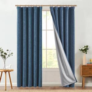 lot 7957 image: jinchan Burlap Look Curtains Blackout Curtains for Bedroom Lined Linen Textured Curtain for Living Room 84 Inches Long French Country Farmhouse Window Curtains 2 Panels Blue Curtains