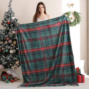 lot 7969 image: TRUEDAYS Christmas Green Plaid Blanket - Soft Sherpa & Flannel Throw Blanket for Couch and Bed, Lightweight Cozy Checkered Fleece Blanket 50x60 Inches - Classic Buffalo Style for Christmas Decor