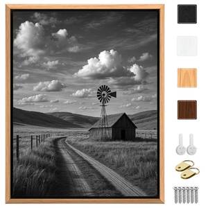 lot 7970 image: Sunwes Canvas Floater Frame for 1����1.25��Deep Gallery Wrapped Canvas, Wood-Look Floating Frame Wall Artwork for Oil Paintings, Gallery Bedroom, Living Room, Studio, Made in USA (Light Oak,11x14)